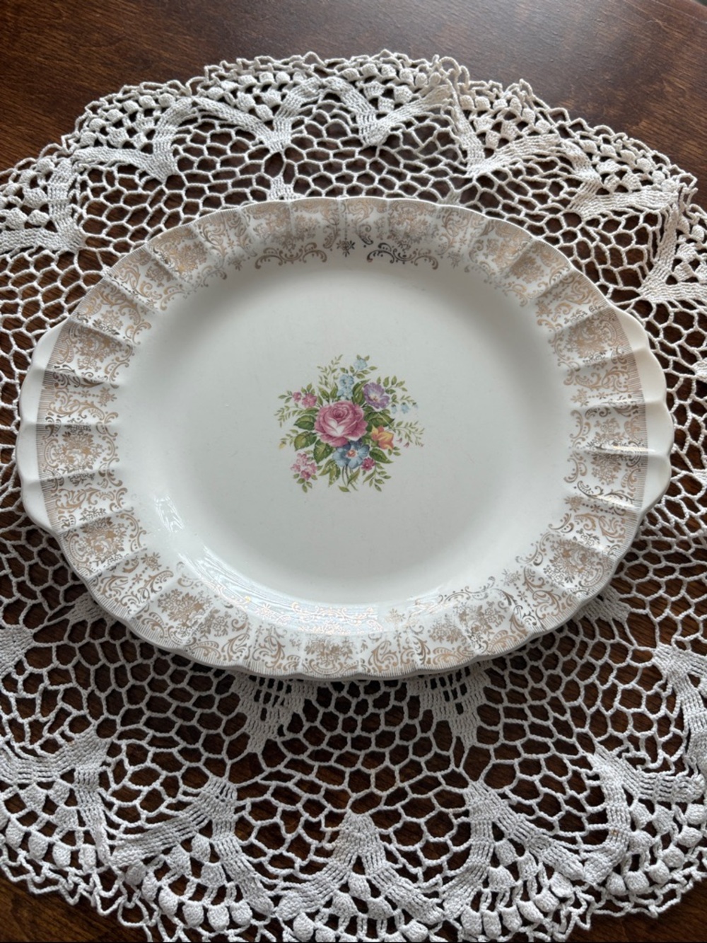 22K Gold & White Floral Porcelain Serving Platter